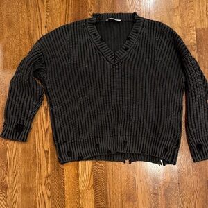 Falling Love Women’s Dark Grey V-Neck Sweater Size Large